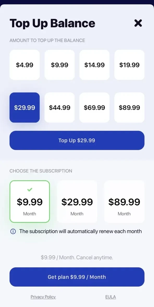 ESIM Plus paywall screen