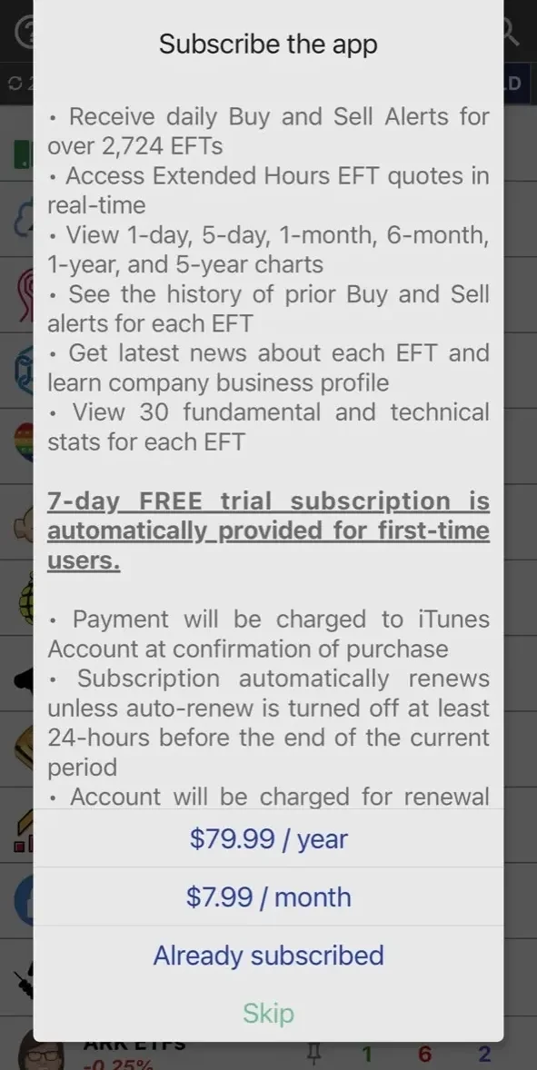 ETFon paywall screen