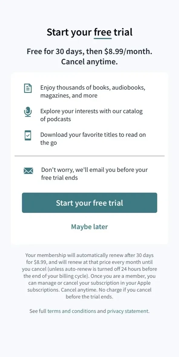 Everand paywall screen