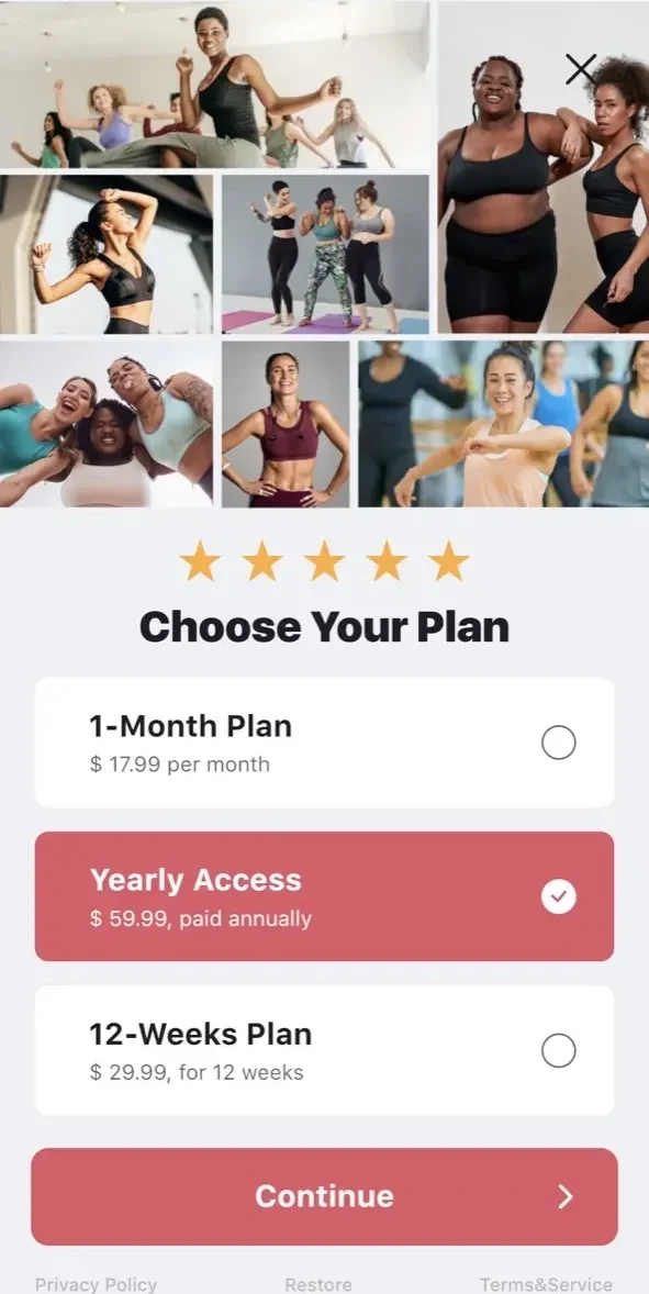 Everdance paywall screen