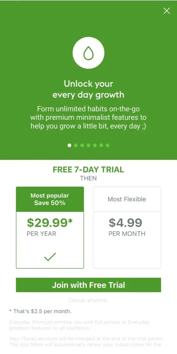 everyday paywall screen