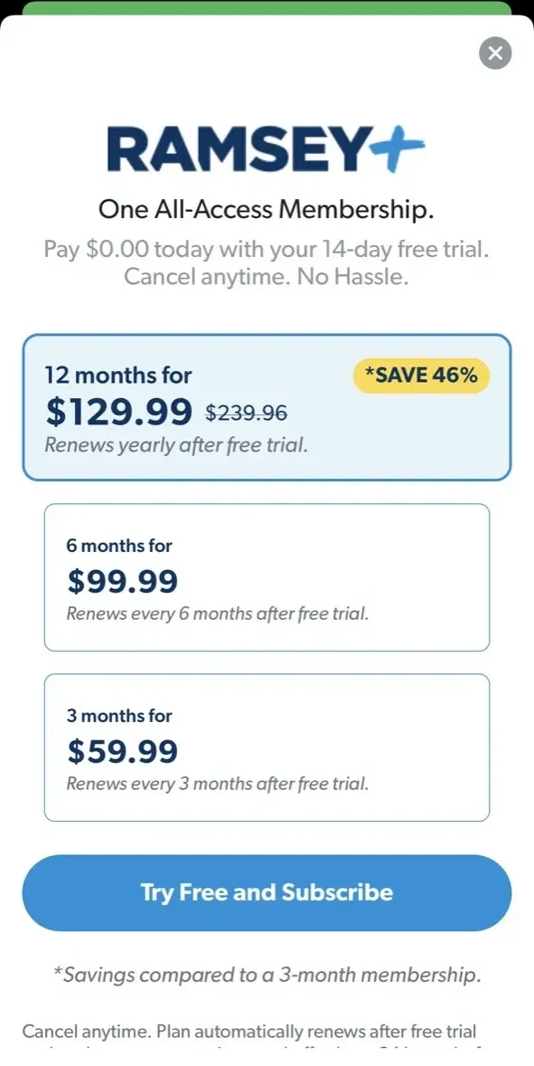 EveryDollar paywall screen