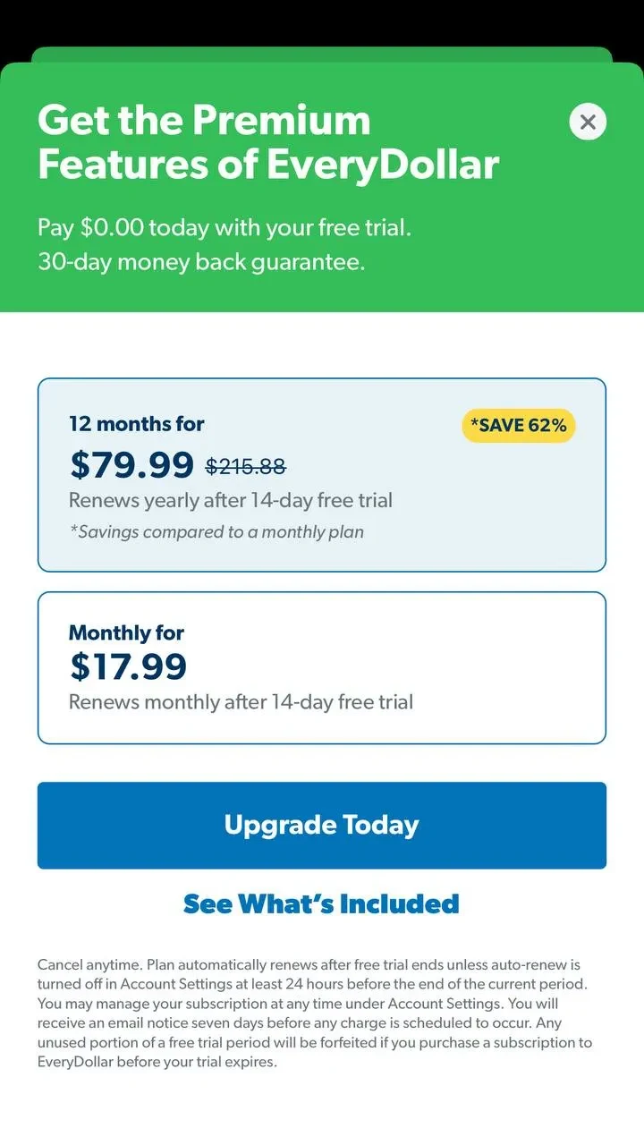 EveryDollar paywall screen