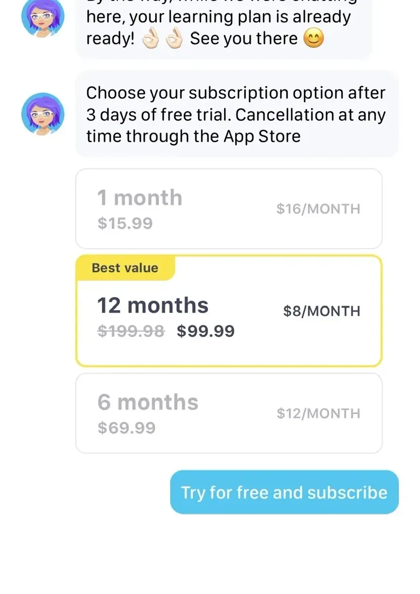 EWA English Language Learning paywall screen