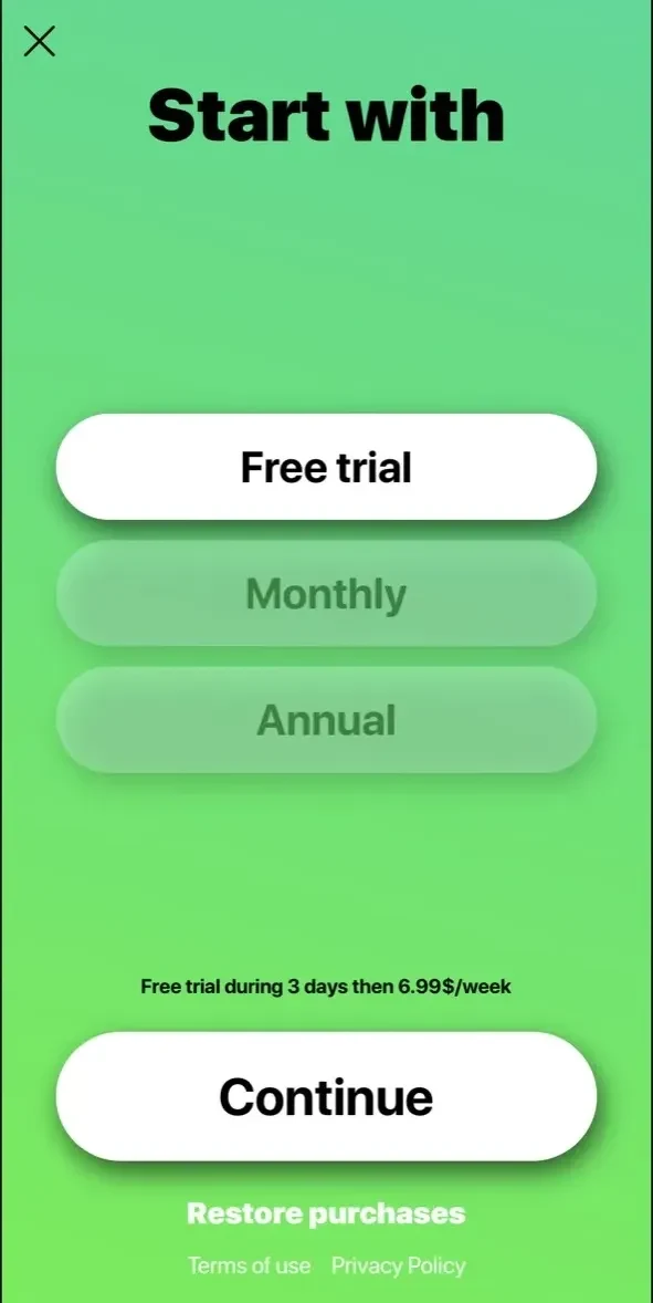 Exposed paywall screen