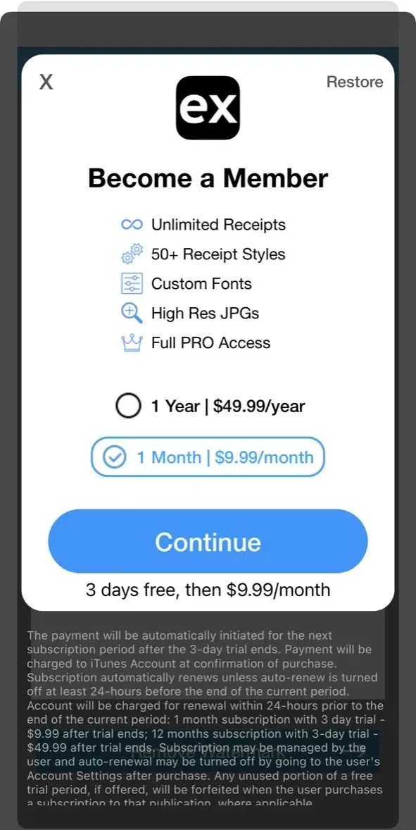 ExpressExpense paywall screen