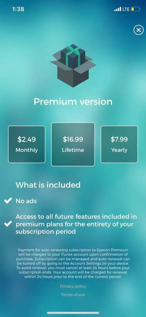 Eyecon Phone paywall screen