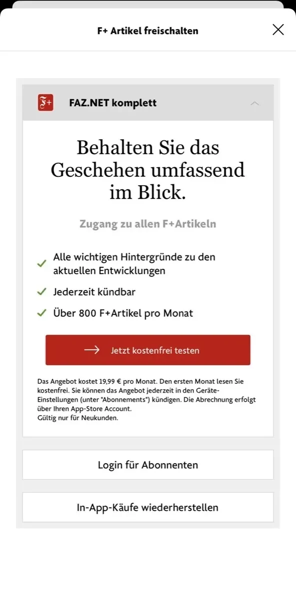 F.A.Z. paywall screen