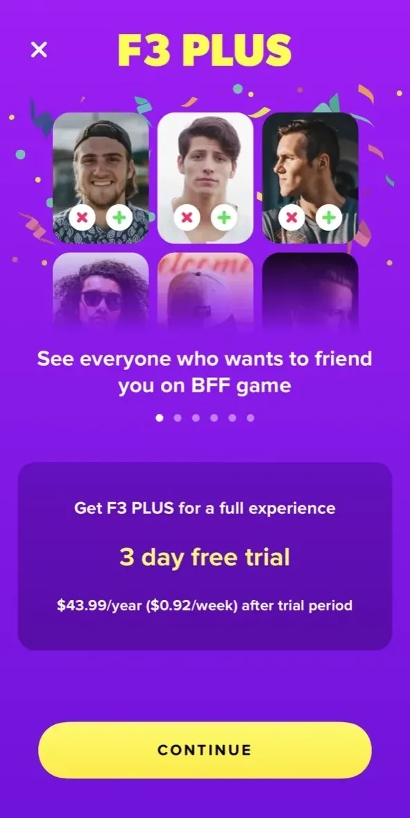 F3 paywall screen