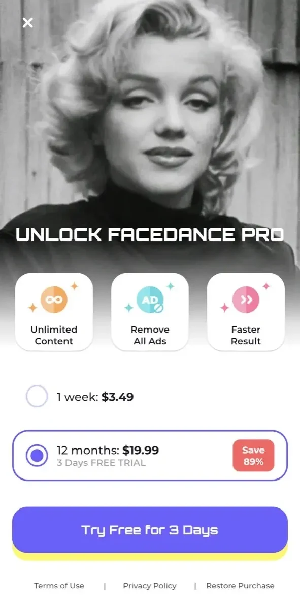 Face Dance paywall screen