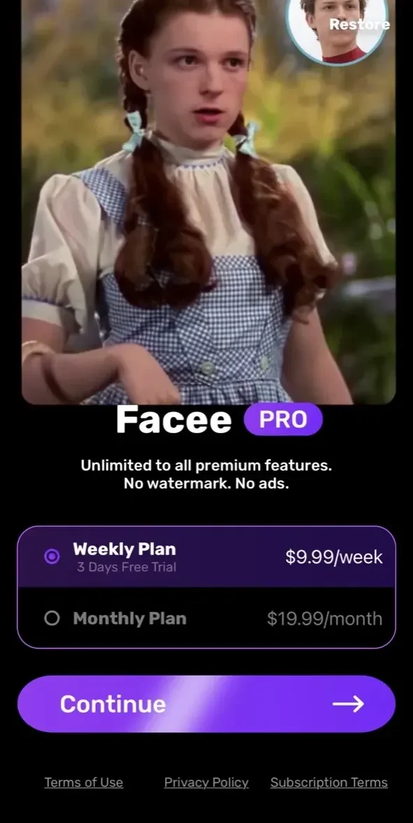 Facee paywall screen