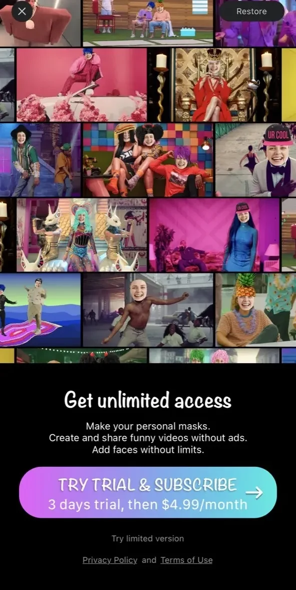 Faces paywall screen