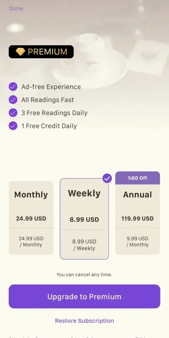 Faladdin paywall screen