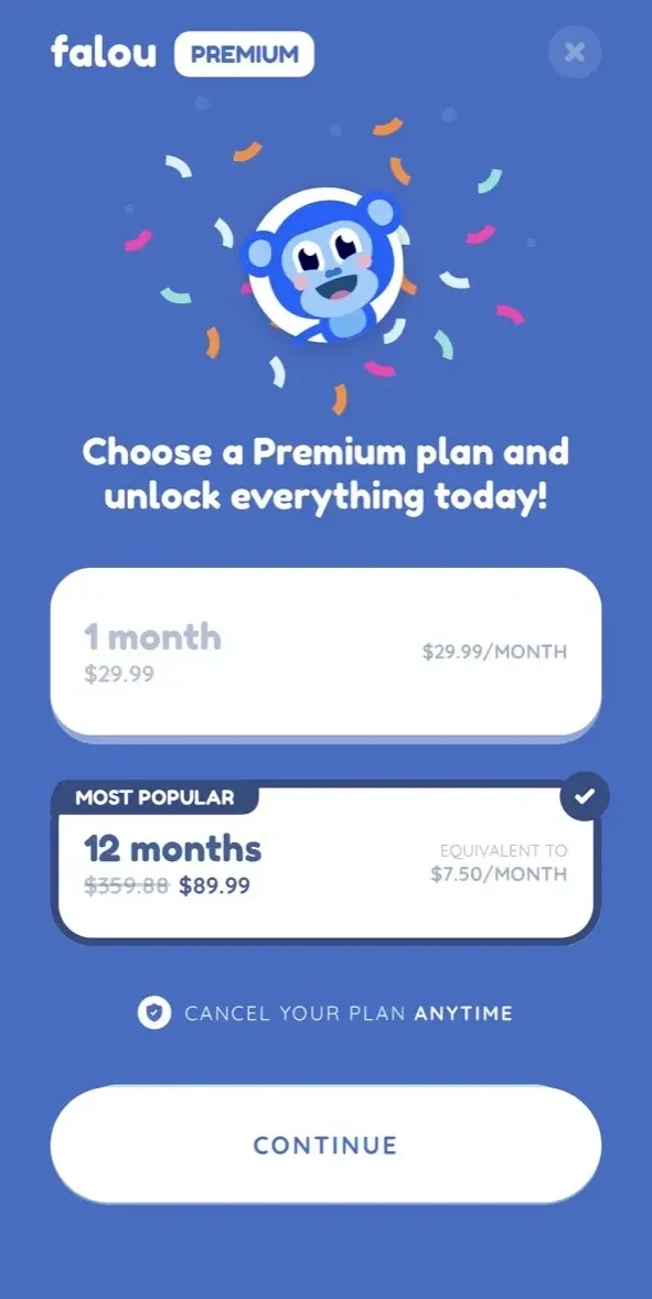 Falou paywall screen