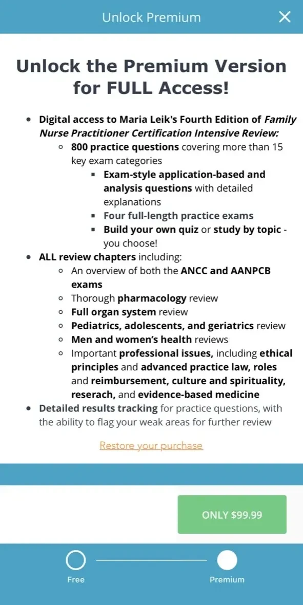 Family NP Exam Review paywall screen