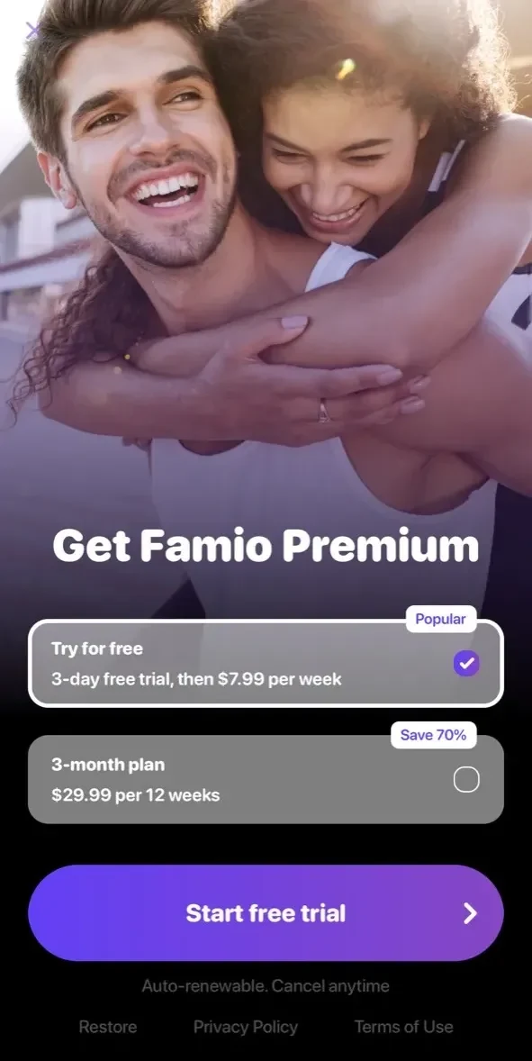 Famio paywall screen