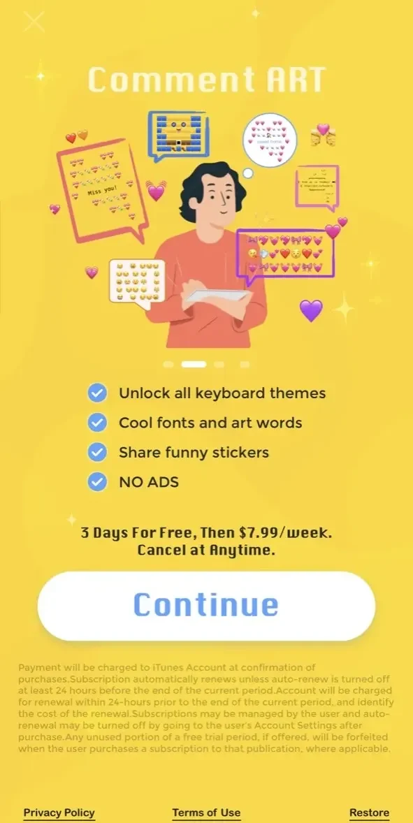 Fancy Keyboard paywall screen