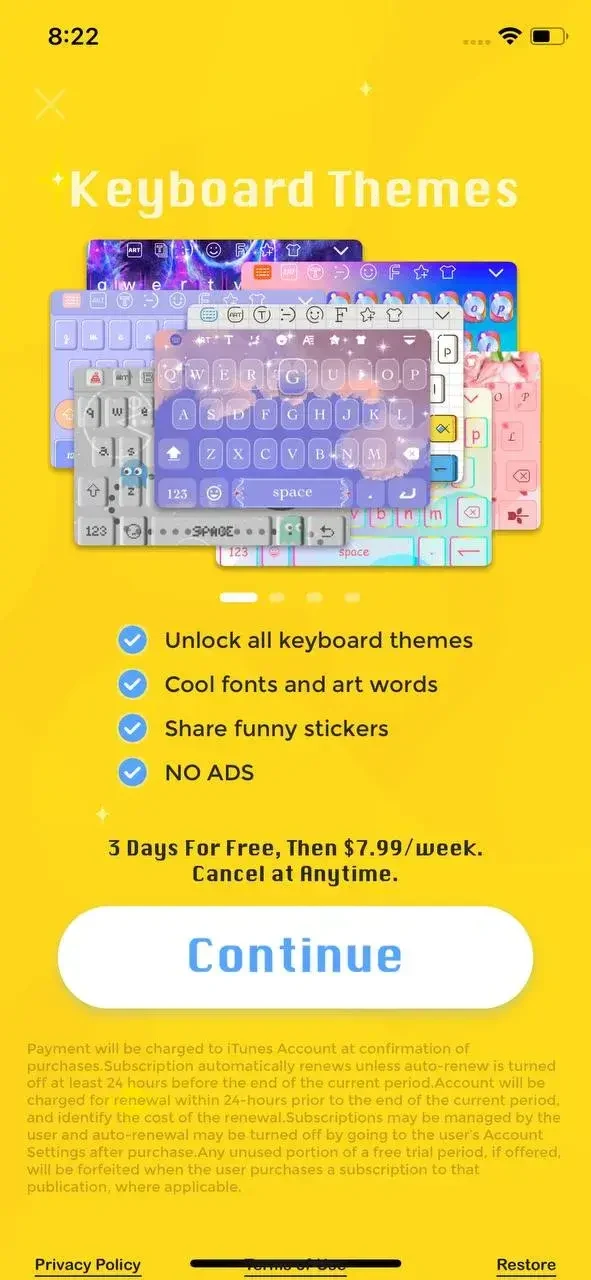 Fancy Keyboard paywall screen