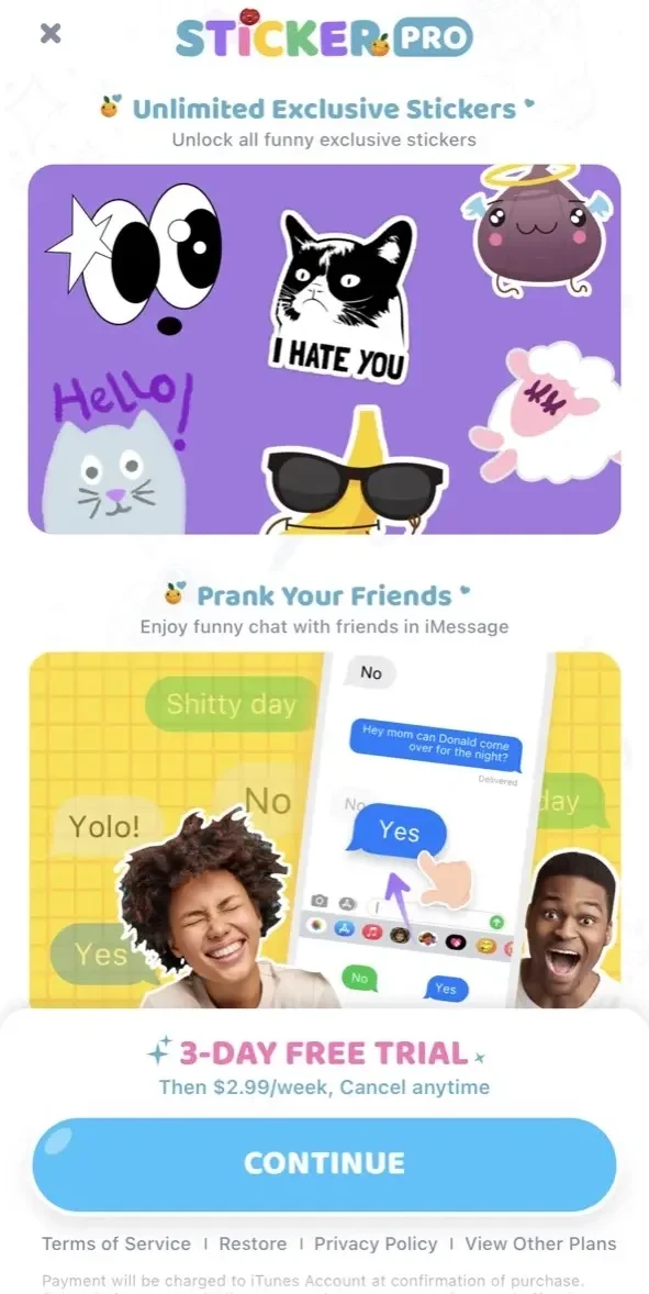 Fancy Stickers paywall screen