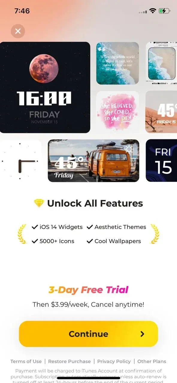 Fancy Widgets paywall screen