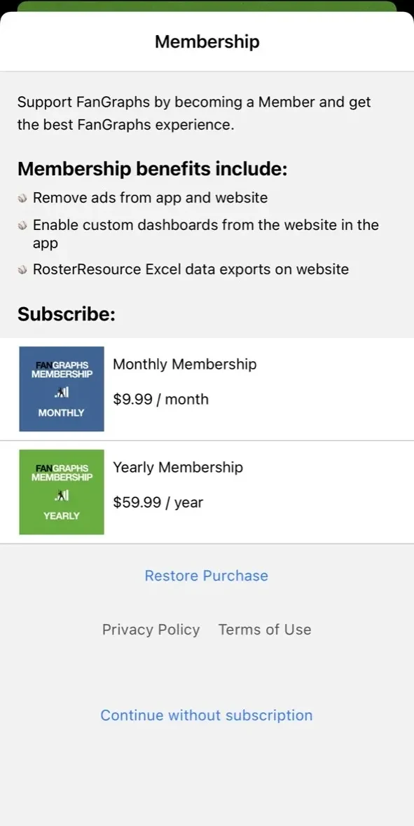 FanGraphs paywall screen