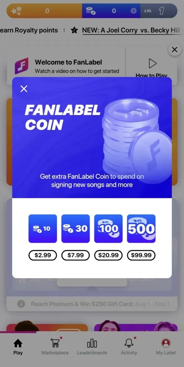FanLabel paywall screen