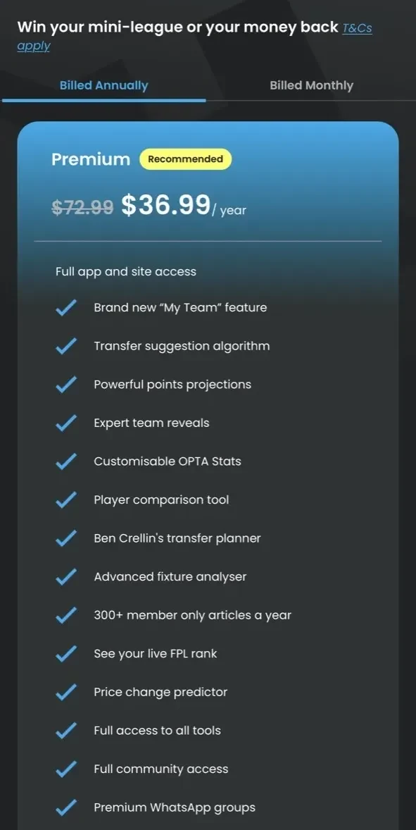 Fantasy Football Hub paywall screen