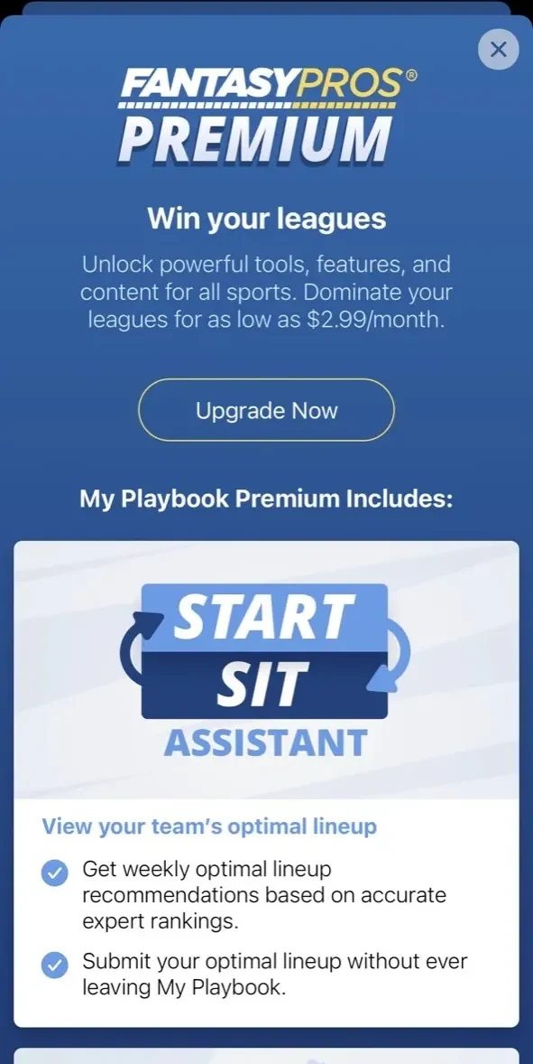 Fantasy Football My Playbook paywall screen