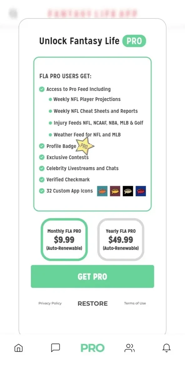 Bleacher Nation Fantasy paywall screen