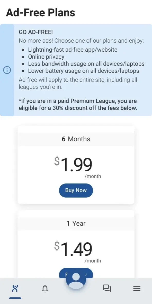 Fantrax Fantasy Sports paywall screen
