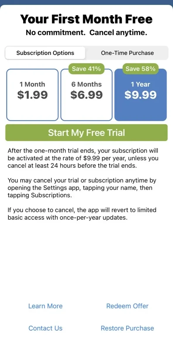 FAR AIM paywall screen
