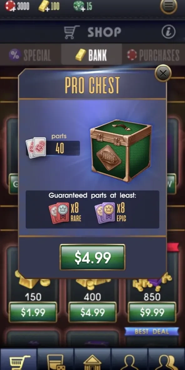 Farkle online paywall screen