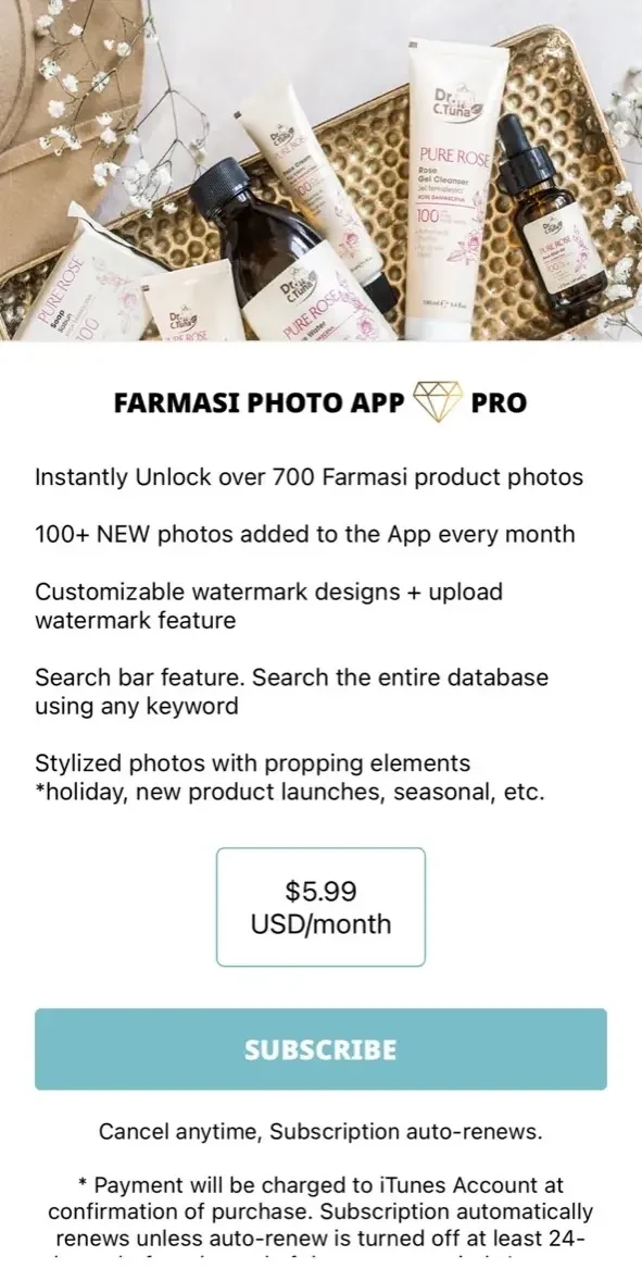 Farmasi Photo APP paywall screen