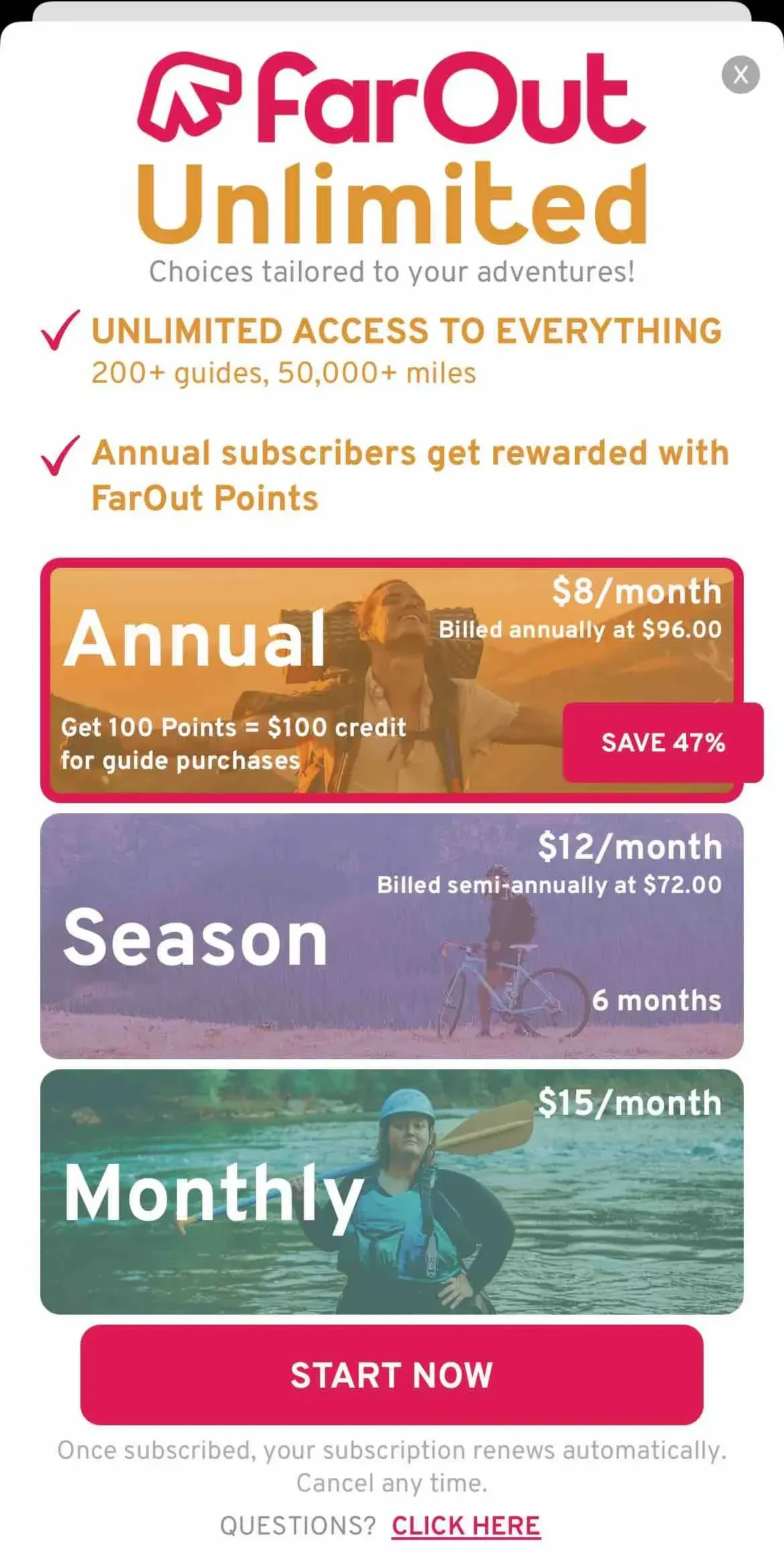 FarOut Guides paywall screen