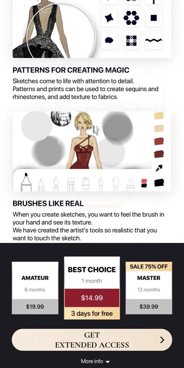 Fashion Design Sketches paywall screen
