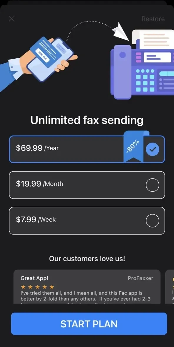 Fast Fax paywall screen