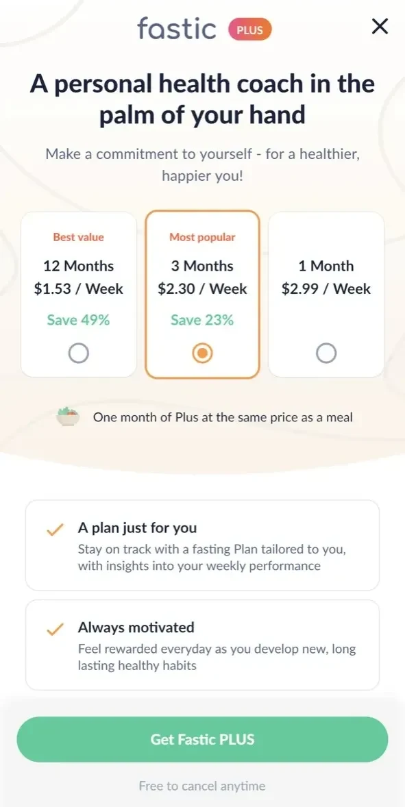 Fastic paywall screen