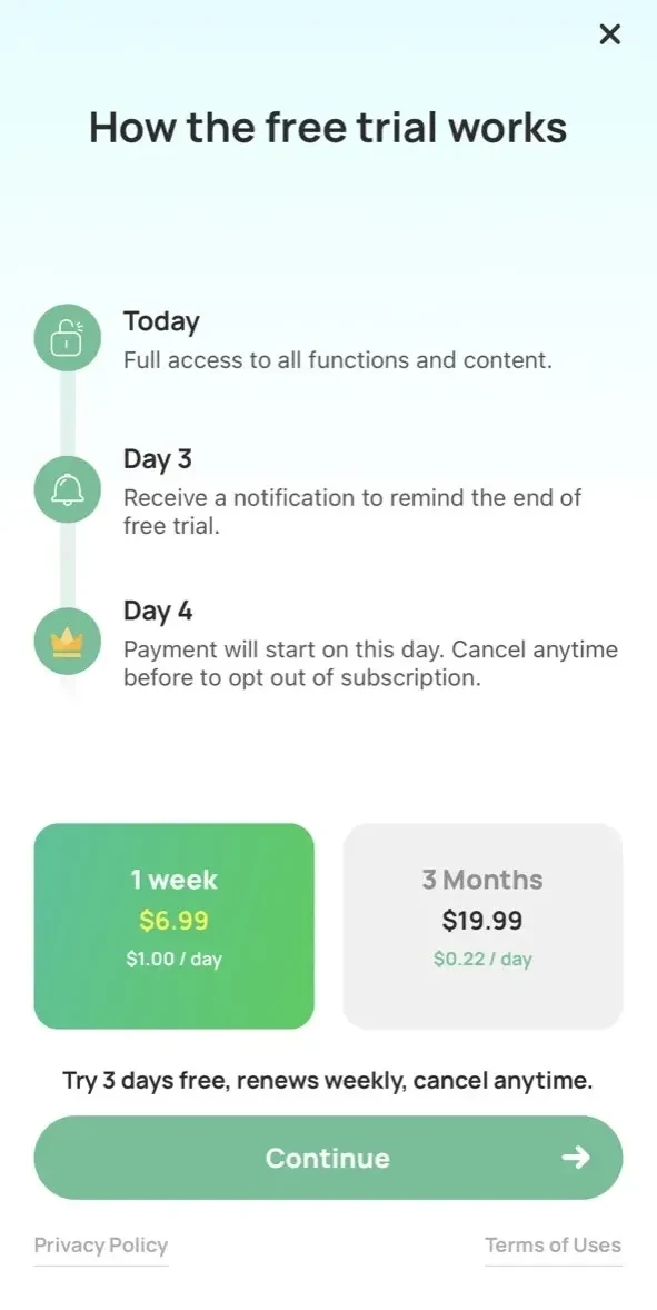 Fastin paywall screen