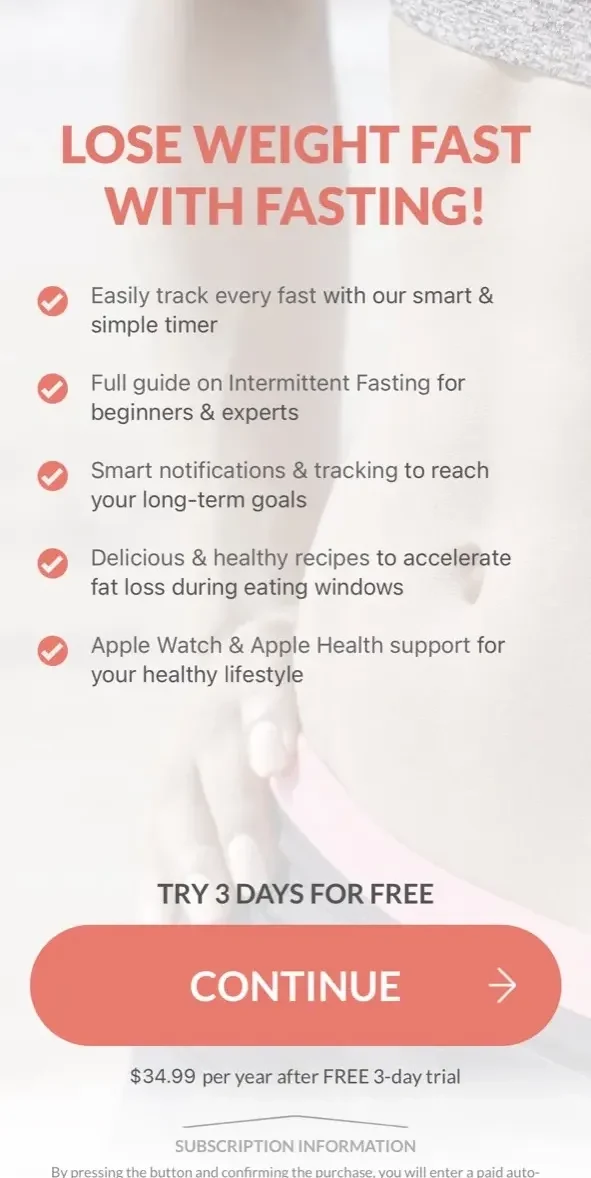 Fasting Tracker App paywall screen