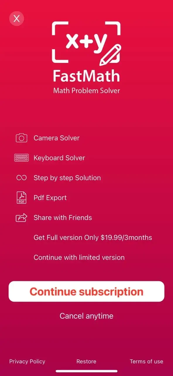 FastMath paywall screen