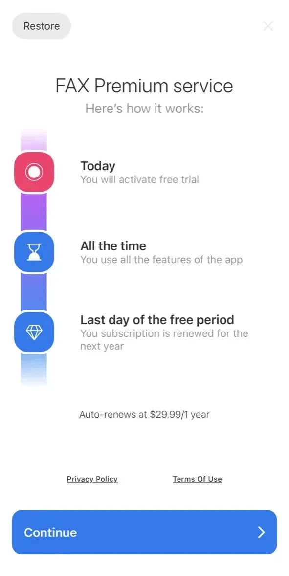 FAX App paywall screen