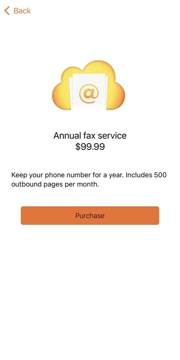 Fax Burner paywall screen