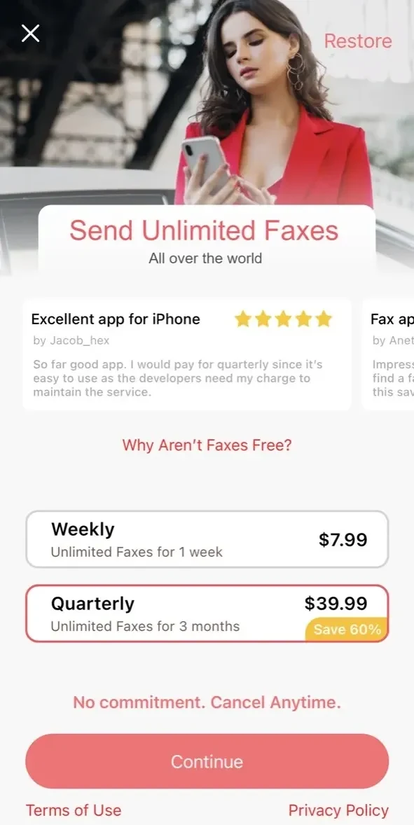 Fax From iPhone paywall screen