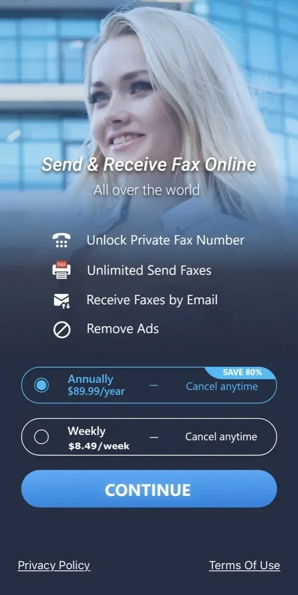 Fax From IPhone paywall screen