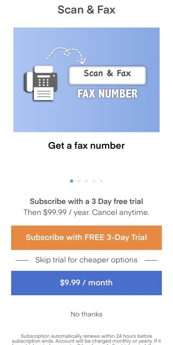 Fax from iPhone paywall screen