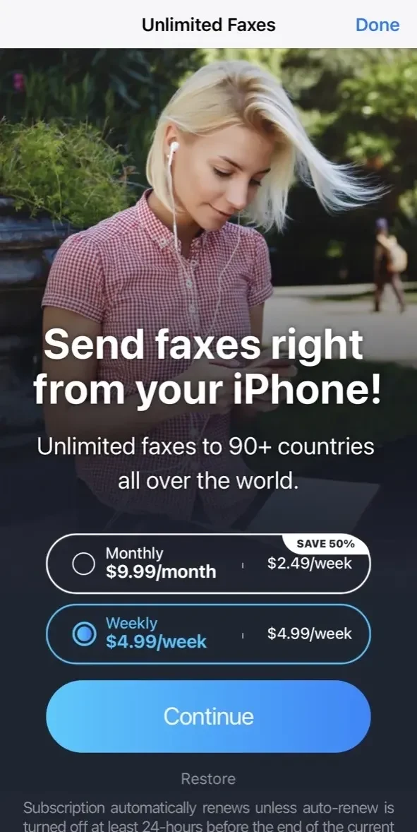 FaxFree paywall screen
