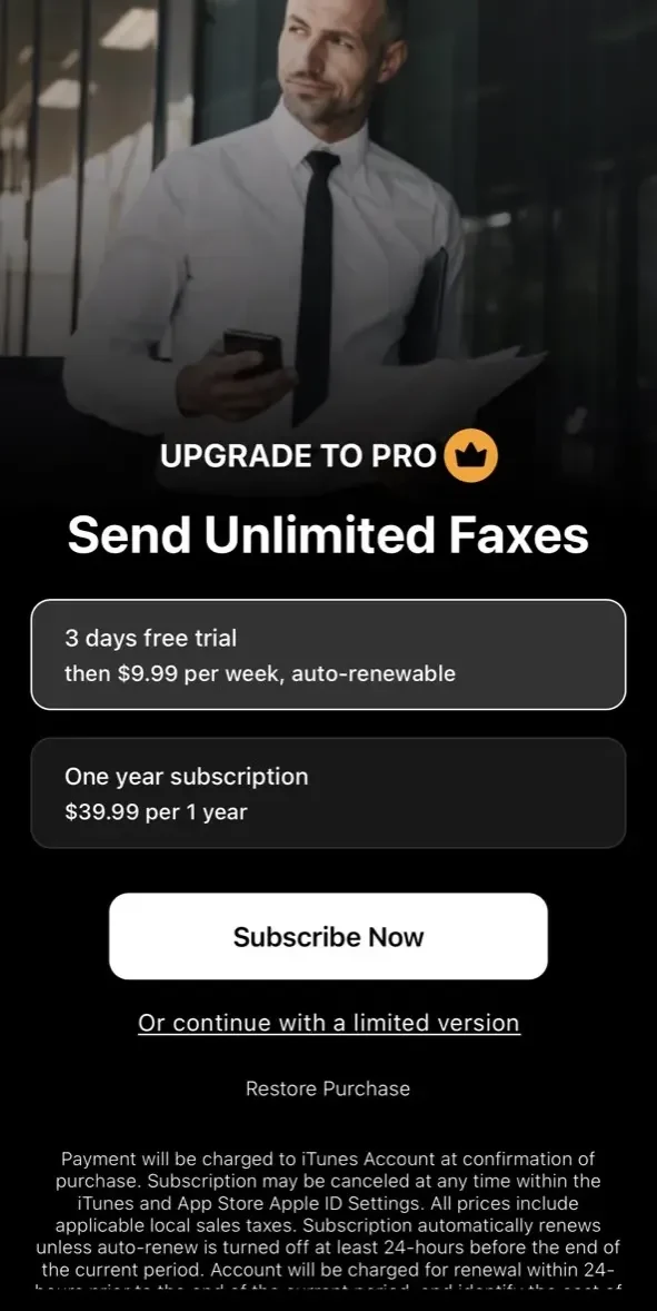 FaxMe paywall screen