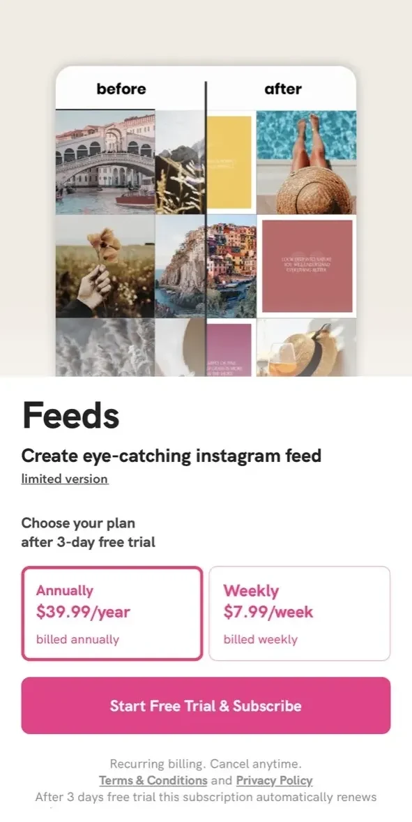 Feeds paywall screen