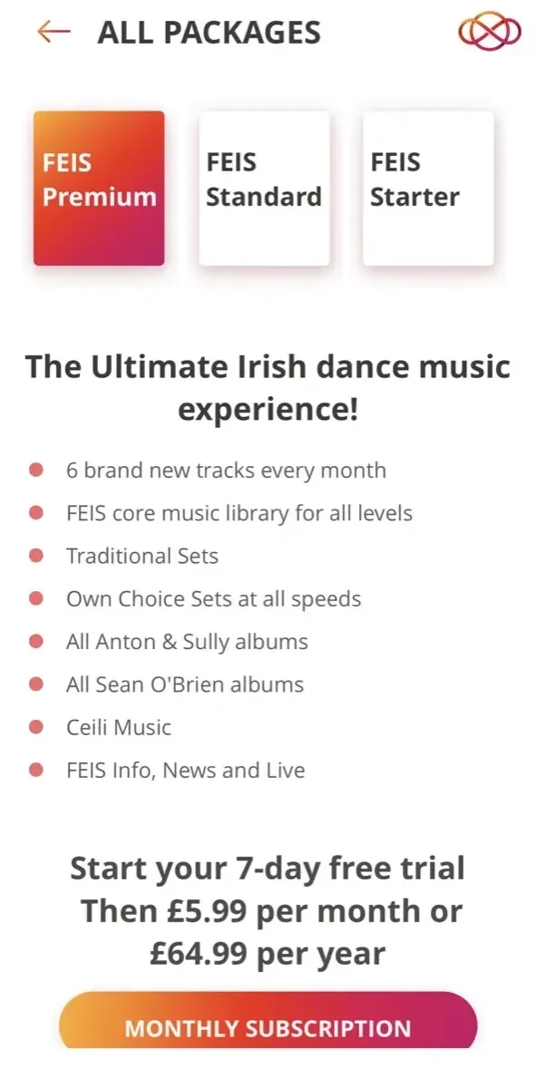 Feis paywall screen