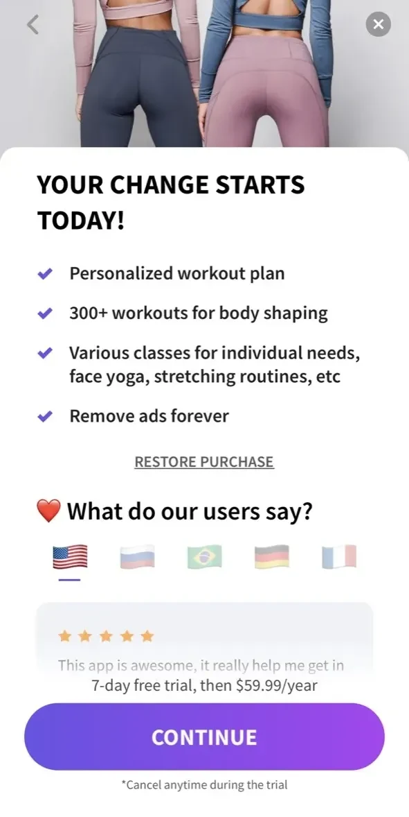 Female Fitness paywall screen